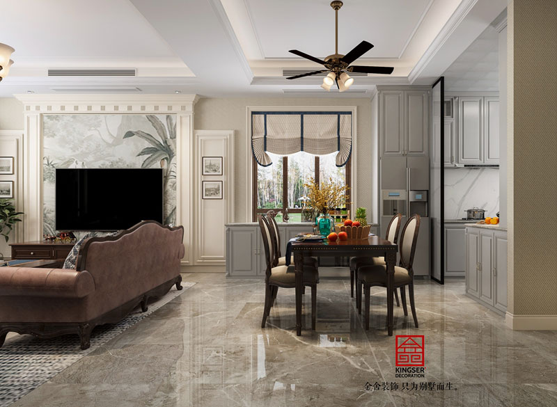 西山林語(yǔ)下疊噴繪260平美式風(fēng)格裝修效果圖