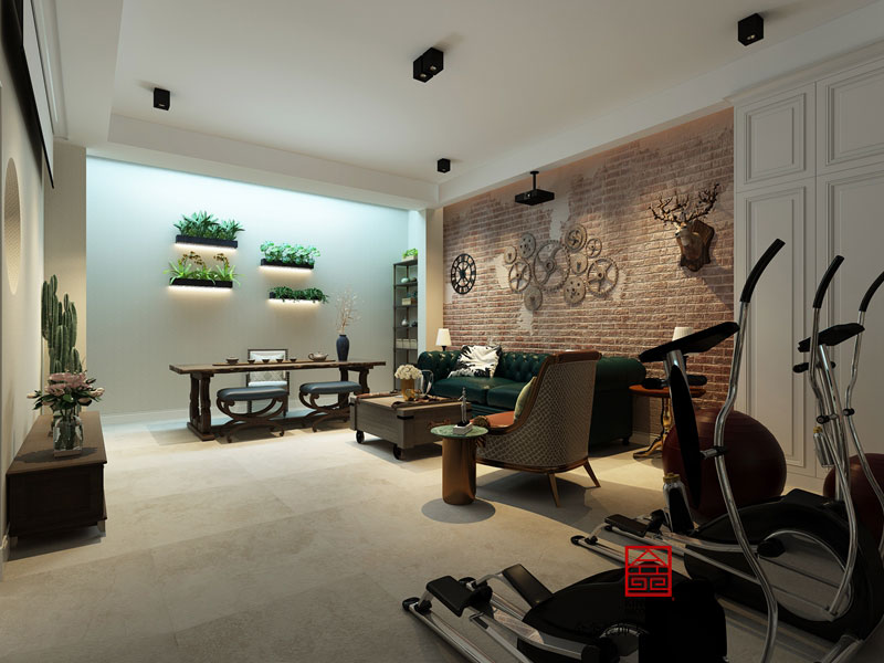 西山林語(yǔ)下疊噴繪260平美式風(fēng)格裝修效果圖